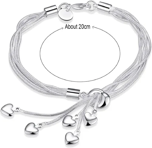 Vista 2 de Harlorki Pulsera de pulsera chapada en plata 925 con colgante de corazón de amor para mujer