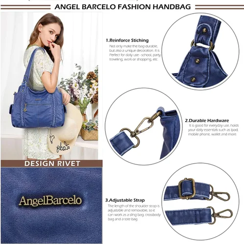 Vista 63 de Angel Barcelo - Bolsa de hombro amplia para mujer, diseño Hobo, cuero lavado