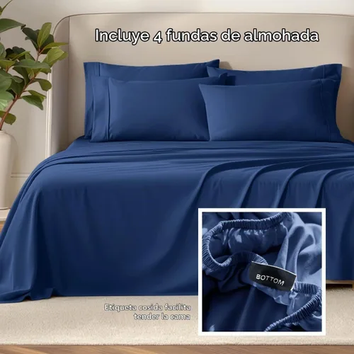 Vista 4 de Bare Home Juego de sábanas 1800 ultra suaves con 4 fundas de almohada 10 - Azul oscuro