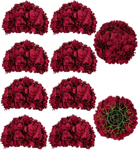 Vista 17 de BLOSMON Hydrangea Artificial Flowers Ball Centerpieces for Wedding, 6 Pcs Borgoña