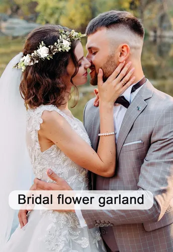 Vista 4 de AWAYTR Corona de hojas y flores, diadema ajustable con diseño floral para novia, boda, festival, fiesta, corona de hojas de flores (blanco crema)