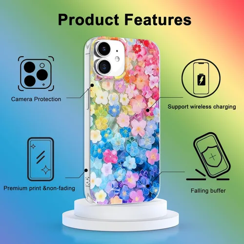 Vista 4 de I-MGAE-IN-AR Funda compacta para iPhone 12 Pro, diseño colorido de flores iridiscentes, holográfica, brillante, bonita funda para iPhone 12