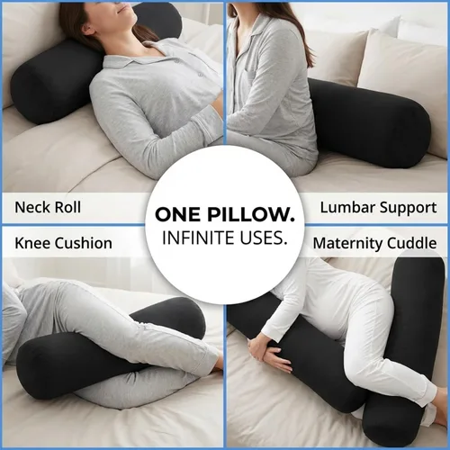 Vista 6 de Deluxe Comfort Almohada corporal de microperlas (47 x 7 pulgadas) - Mooshi Squishy Soft - Almohada prenatal de embarazo - Durmiente de lado de Negro