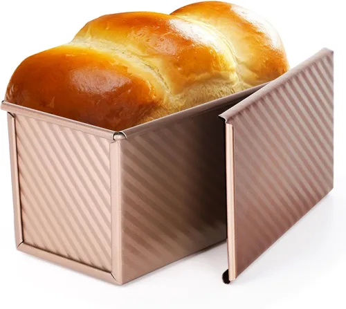 Vista 21 de Beasea Pullman - Molde para pan con tapa, paquete de 2 moldes pequeños antiadherentes para pan de 0.5 lb, acero al carbono, mini caja para pan Negro