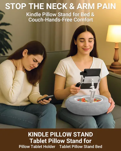 Vista 3 de Soporte de almohada Kindle para cama, soporte ajustable para tableta y teléfono para iPad, Kindle, sofá, soporte para aperitivos y bebidas, 50