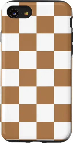 Vista 18 de iPhone 16 Checkered Checkerboard Indie Aesthetic Brown Coffee Beige Case