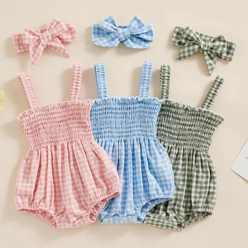 Vista 6 de Conjunto de ropa de verano sin mangas para bebé recién nacida, con volantes y cuello halter