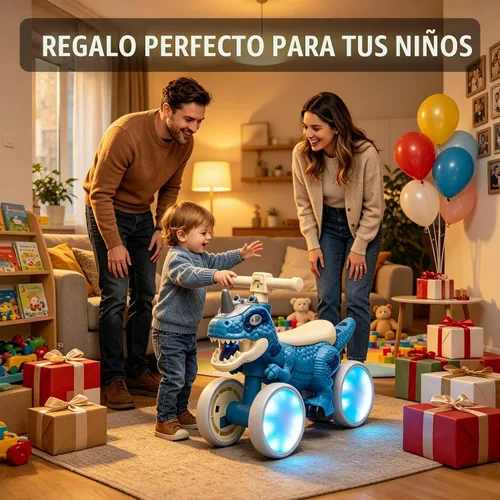 Vista 7 de Bicicleta de equilibrio de dinosaurio para niños pequeños, juguete Azul