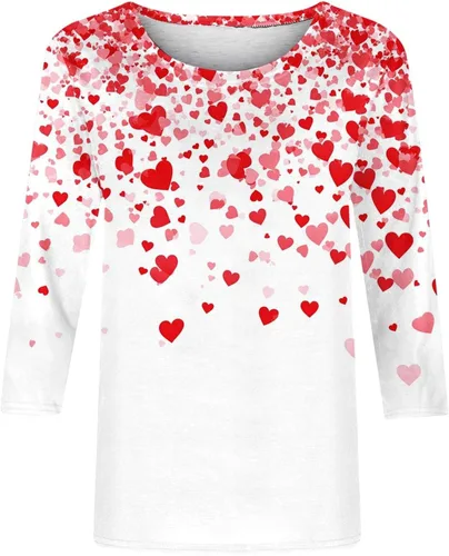 Vista 95 de Camisetas personalizadas para mujer, a la moda, casual, de séptima manga, estampada, cuello redondo, camiseta
