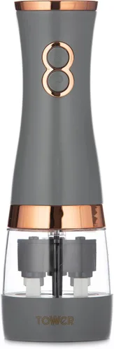 Vista 12 de Tower T847004BLK Molinillos eléctricos de sal y pimienta, funcionan con pilas con molinillos de cerámica ajustables, negro y oro rosa