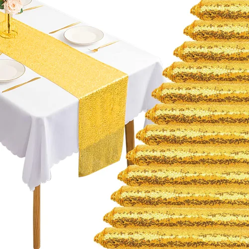 Vista 9 de 12 Paquetes de Caminos de Mesa con Lentejuelas Brillantes para Comedor para Cumpleaños, Bodas, Compromisos, Nupciales, Baby Shower, Despedida