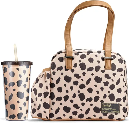 Vista 12 de Fit & Fresh Lonchera grande aislada a prueba de fugas y resistente a las manchas para mujer con bolsillo expandible para botella, cierre
