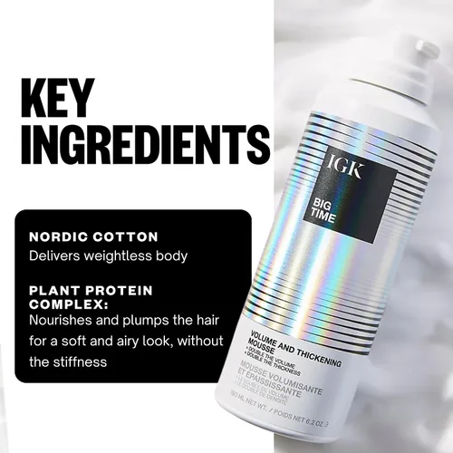 Vista 6 de IGK BIG TIME - Mousse de volumen y espesante Moveable + Plenitud + Control de encrespamiento Vegano + libre de crueldad 6.2 onzas Volumizing