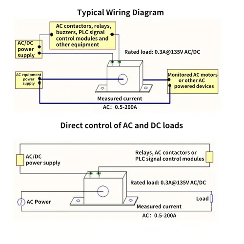 Vista 4 de Walfront Interruptor de corriente CA SZC03-NC-AL- Interruptor de detección de corriente ajustable para relé de zumbador de flash y CA de un solo