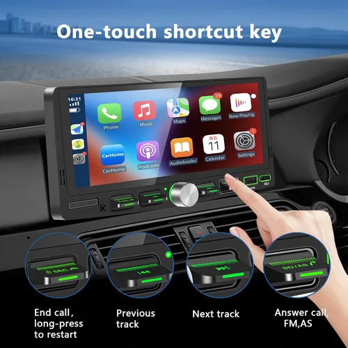 Vista 3 de Radio de pantalla táctil de un solo DIN con Apple CarPlay inalámbrico y Android Auto, estéreo de coche IPS de 6.9 pulgadas con Bluetooth, Mirror