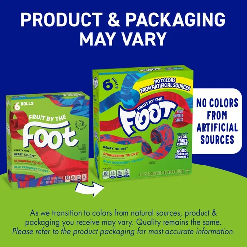 Vista 4 de Fruit by the Foot - Aperitivos con sabor a fruta, paquete variado, 4.5 onzas, 6 unidades Sabores de bayas, frambuesa azul y fresa, sin sabores