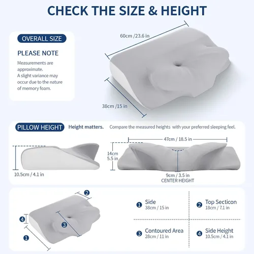 Vista 3 de LeMotech Almohada cervical de doble cara, almohada ergonómica de espuma viscoelástica con lado cómodo tradicional, soporte de cuello para dormir