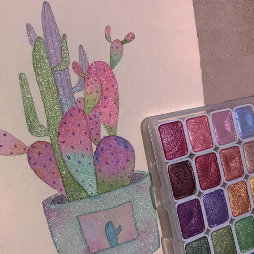Vista 3 de Juego de pintura de acuarela de 20 colores, juego de pintura de acuarela metálica, caja de pintura sólida de acuarela con purpurina, paleta