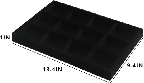 Vista 5 de Coward Bandeja organizadora de joyería apilable con terciopelo color negro, juego de 2 piezas, 12 rejillas, soporte de exhibición para la venta