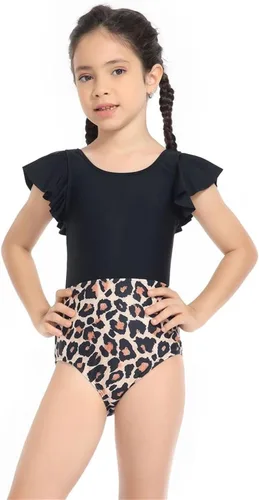 Vista 2 de Traje de baño infantil para niños, adolescentes y niñas, trajes de baño de una pieza para niños, trajes de baño negros con almohadillas