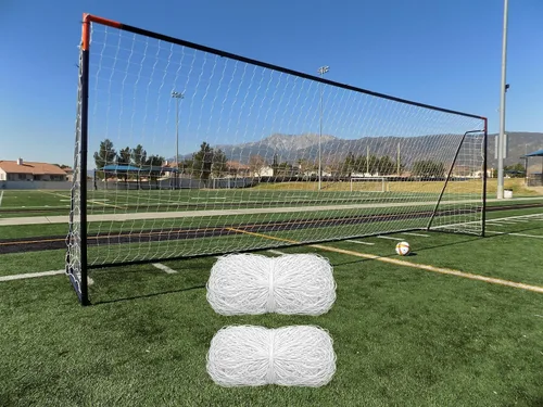 Vista 7 de Portería de fútbol de tamaño reglamentario de 24 x 8 pies con red de HDPE resistente a la intemperie. Acero galvanizado recubierto de polvo negro