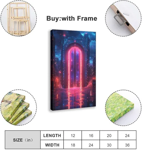 Vista 2 de Glowing Neon City Nightscape – Retro Cyberpunk Wall Decor for Living Room Poster Print for Teen Boys Room Wall Art Canvas Painting Print