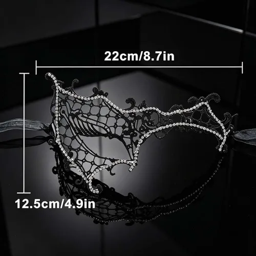 Vista 5 de Yalice Máscaras de encaje con strass para mujer, máscara de media cara con destellos para fiesta de disfraces