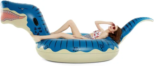 Vista 3 de Jasonwell Flotador inflable de dinosaurio para piscina, para niños, niñas, adultos, 124 pulgadas, tiranosaurio gigante Rex, flotador, verano, playa
