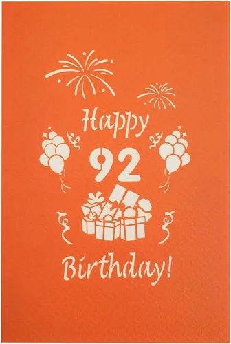 Vista 7 de iGifts And Cards Tarjeta desplegable 3D de cumpleaños 92, regalos coloridos y celebración de hitos de globos, saludo sincero para personas mayores