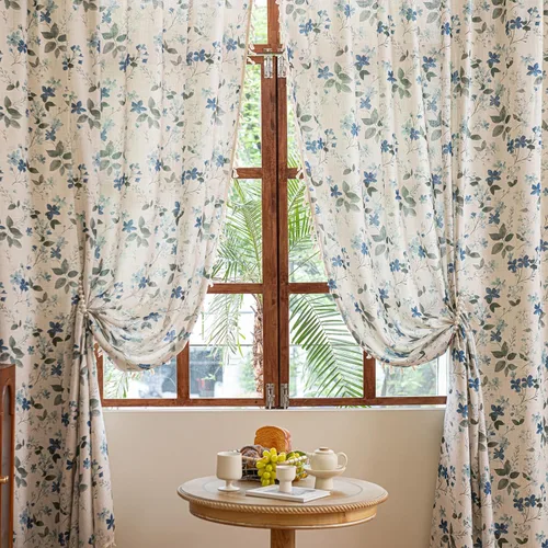 Vista 24 de Cortinas florales de granja semiopacas para sala de estar, de 63 pulgadas de largo, mezcla de lino y algodón, paneles de cortina de ventana cortos