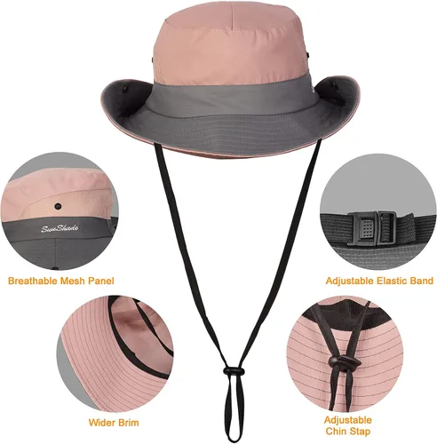 Vista 4 de Tutuko Sombreros de sol de ala ancha para mujer, plegables, protección UV, para playa, cola de caballo de malla, sombrero de pesca