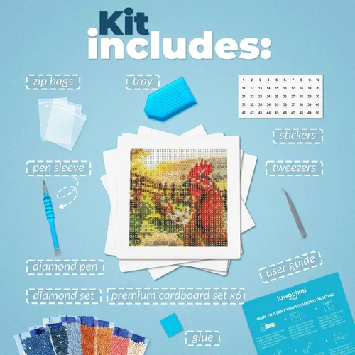 Vista 2 de LuwoArte Paquete de 6 Kits de Pintura de Diamantes para Adultos – Kits de Arte de Diamantes con Tema de Campo – Arte de Gemas DIY de Taladro