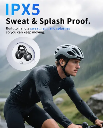 Vista 7 de KUZER KT01 Pro - Auriculares con clip, auriculares inalámbricos Bluetooth abiertos con micrófono, no en la oreja, no se caen, IPX5 impermeable, 48