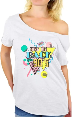 Vista 2 de Take Me Back to The 90s Shirts for Women Vintage Off The Shoulder Shirt Retro Style 90s Birthday Party Tops