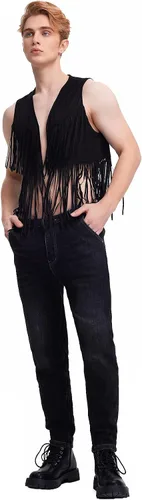 Vista 5 de WDIRARA Chaqueta de fiesta con flecos y frente abierto para hombre