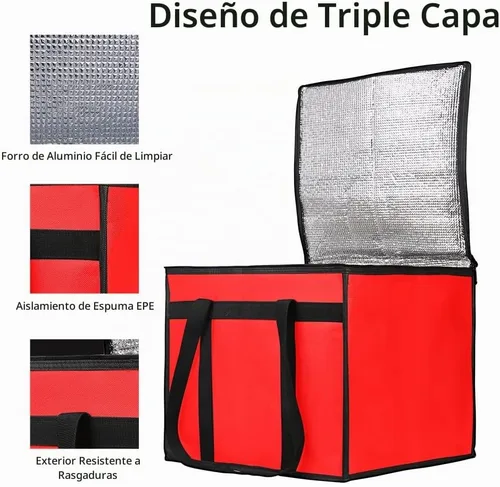 Vista 5 de Bodaon Bolsa de entrega de pizza aislada, 16 x 16 x 14 pulgadas, bolsas calentadoras de pizza para llevar caliente, bolsa de entrega comercial Negro