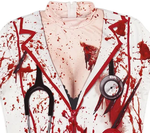 Vista 5 de ZJLJAYCHOU Disfraz de Halloween para mujer, disfraz de enfermera sangrienta, disfraz de Halloween para adultos, enfermera zombi, disfraz de fiesta