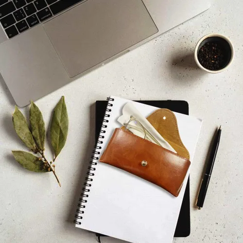 Vista 3 de Portable Leather Glasses CaseFlexible Sunglasses Pouch Slim Case for Women Men Horizontal Eyeglass Case