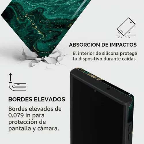Vista 4 de BURGA Funda para teléfono compatible con Samsung Galaxy S23 Ultra, híbrida de 2 capas de carcasa rígida + funda protectora de silicona, color verde