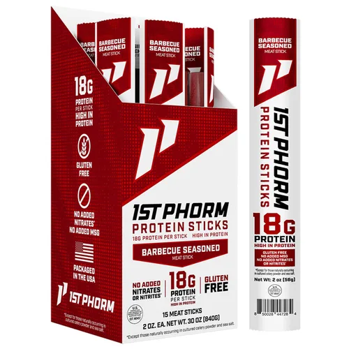 Vista 8 de 1st Phorm Palitos de proteína, Teriyaki sazonado, 0.63 oz de proteína, 15
