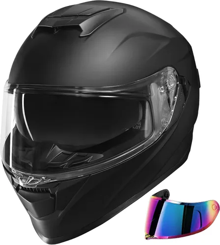 Vista 9 de XFMT Casco de motocicleta de cara completa, casco de doble visera para bicicleta de calle, ATV con protector solar interno para adultos, hombres