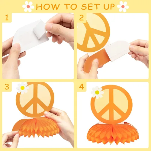 Vista 3 de 9 piezas Groovy Hippie Boho Party Honeycomb Centers Retro Boho Rainbow Daisy Flower Butterfly Peace Theme Decoración de fiesta de cumpleaños