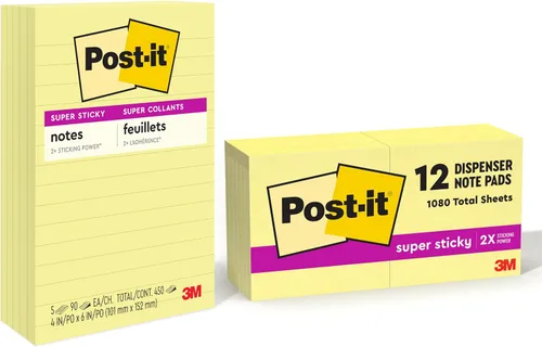 Vista 11 de Post-it Notas emergentes súper adhesivas, 3 x 3 pulgadas, 12 blocs, 2 veces el poder de adherencia, amarillo canario, reciclable (R330-12SSC)