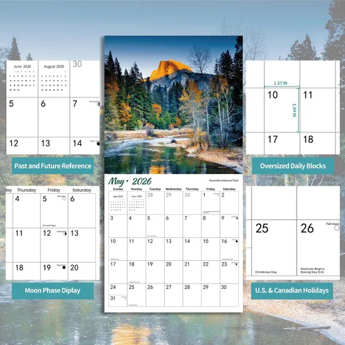 Vista 5 de Calendario de pared 2026, Calendario mensual de pared Alpenglow, 12" x 24" abierto, Organizador de calendario planificador familiar con imágenes