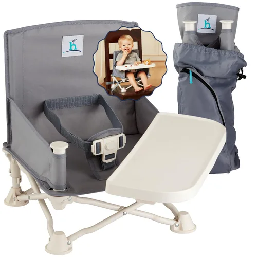 Vista 8 de Hiccapop OmniBoost Asiento elevador de viaje con bandeja para bebé Asiento elevador portátil plegable para bebé para mesa de comedor, camping