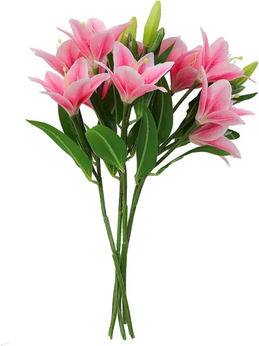 Vista 11 de 5 ramos de flores artificiales de seda de 19.7 in/19.6 pulgadas, flores de tacto real con tallos, arreglo floral para el hogar, mesa de boda, centro