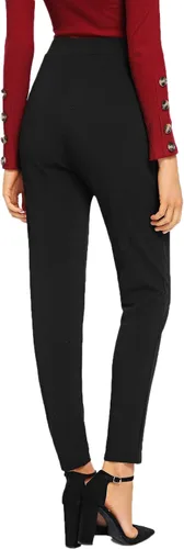 Vista 2 de SOLY HUX Pantalones elegantes de cintura alta elásticos para mujer, con bolsillo lateral, Negro