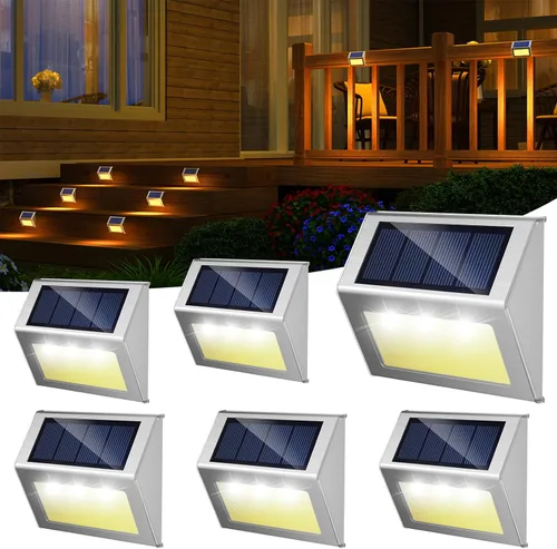 Vista 11 de Luces solares de cubierta brillante 3 luces LED de escalera impermeables para valla de acero inoxidable al aire libre lámpara solar para patio