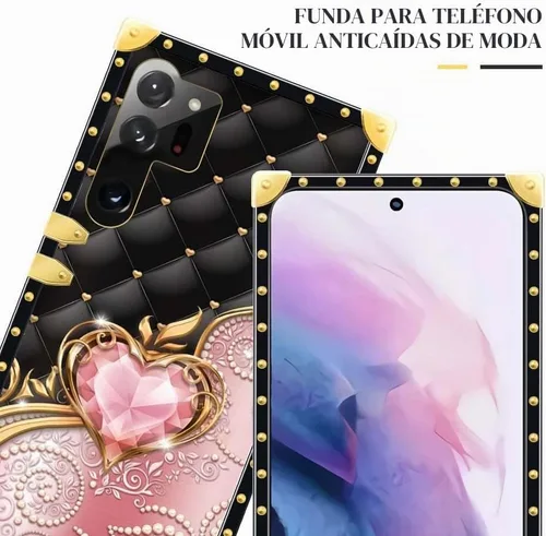 Vista 2 de Compatible con Samsung Galaxy S23 Ultra, J Pink Diamonds Golden Hearts Lujo Elegante TPU suave a prueba de golpes Carcasa protectora de metal