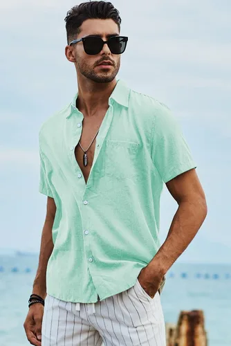 Vista 219 de JMIERR Camisas de vestir a rayas con botones y manga corta para hombre